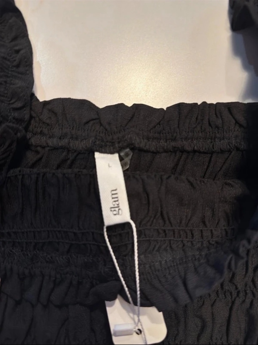 glam Black Smocked Ruffle-Strap Tank - Picture 2 of 3